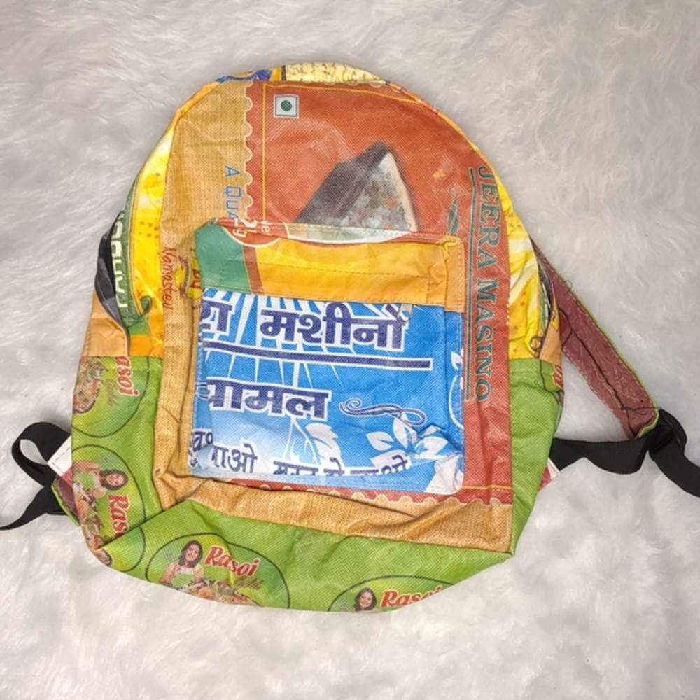 Lungta Backpack made from recycled jute rice bags;